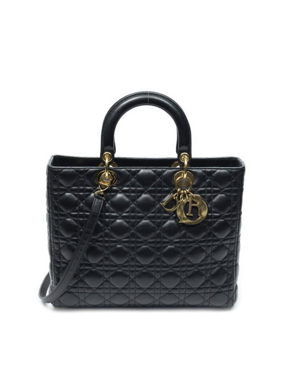 Dior Large Lady Dior Zip Black Cannage Lambskin Leather Handbag